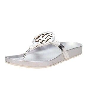 Tommy Hilfiger Womens 7.5 M Silver Relina Flat Flip Flop Sandals NIB JL7